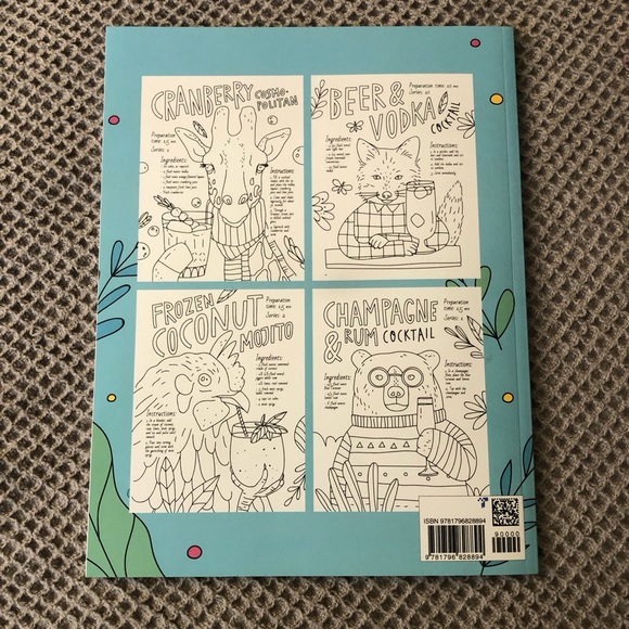 Drinking Animals Coloring Book: A Fun Coloring Book w/ Easy Cocktail Recipes NWT - Picture 2 of 5